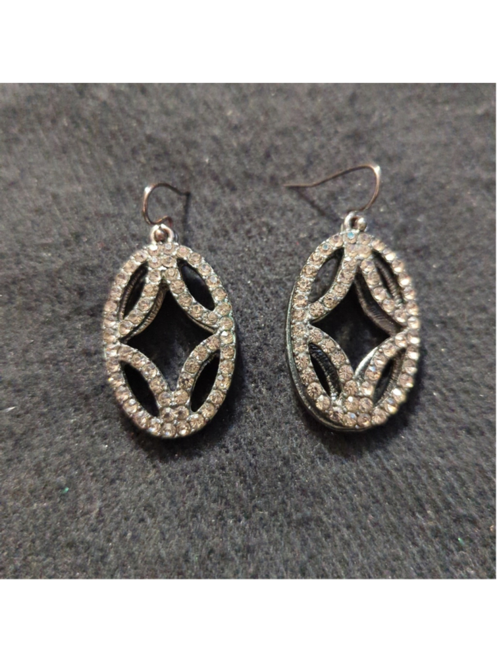 Gunmetal Black Rhinestone Oval Statement Earrings
